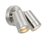 ENDON Palin Twin Outside Lights - Outdoor Wall Lights - IP44 Rated Mains Powered Security Lights Spotlights - Brushed Stainless Steel Finish - Requires 2X 7W LED GU10 (Not Supplied)