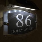 MODERN House Numbers Signs Plaques Door 1-9999 Street Name SOLAR LIGHT LED For Wall Grey Arc edge