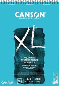 CANSON XL Watercolour 300gsm A3 Paper, Cold Pressed, Spiral Pad Short Side, 30 White Sheets, Ideal for Professional Artists