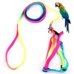 Woofy Birds Rainbow Color Harness and Leash Set | Safe Adjustable Harness with Buckle | Long 47inch Anti bite Training Rope Leash for Macaw & Large Size Bird (Width - 15MM)