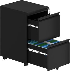 YITAHOME 2-Drawer Vertical File Cabinet with Lock, Mobile Metal Filing Cabinet for Legal Letter Size, 20" Height Office Storage File Cabinet Except Wheels Under Desk, Black