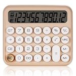 GUDTEKE Mechanical Switch Calculator, Desktop Calculator 12 Digit Large LCD Display Big Button Calculator Apricot Clear Standard for Daily and Basic Office,Automatic Sleep,with Battery