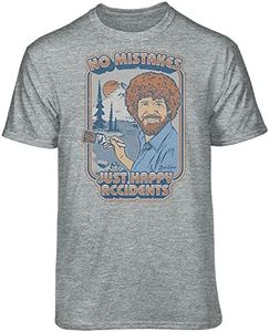 Teelocity Bob Ross No Mistakes Retro Graphic T-Shirt, Athletic Heather, Medium