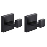 Menbyci 2 Pack Set Matte Black Towel Hook Stainless Steel Bathroom Anti-Rust Clothes Wall-Mounted Square Kitchen Heavy-Duty Door Hanger SUS 304 Stainless Steel Bathrobe Hand Hook