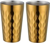 QOBIMOON Stainless Steel Cup, 12 oz/350ml Set of 2, Stackable Stainless Steel Insulated Cups, Small Metal Cup Double Wall Tumbler Vacuum Metal Drinking Glasses HOT or Cold Beverages -Gold