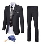 Diaryan Men Suit Black Tuxedo Prom Blazer 2 Piece Slim Fit Suits Two Button Wedding Dress Jacket Pants Set with Tie M