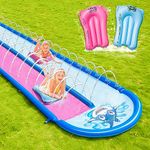 jooeer Garden Slip n Slide Double Lawn Water Slide Inflatable Long Mat Summer Outdoor Toy with 2 Bodyboards Sprinklers Pool Water Sport Have Fun Game, 20ft/6m