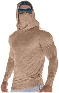 Fishing Hoodies for Men with Face Mask - Performance UPF 50 + Sun Protection Long Sleeve Outdoor Camping Hiking Shirt Breathable Quick Dry Moisture Wicking Undershirt,12# Khaki,Small
