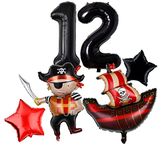 Atpata Funky Pirate Captain Ship theme Foil Balloons for Kids Birthday Party Decoration (Pirate 12th Birthday)