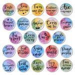 OOTSR 24 Pcs Inspirational Fridge Magnets, Round Watercolor Motivational Refrigerator Magnets with French Encouragement Quote Words for Whiteboard Locker Decor