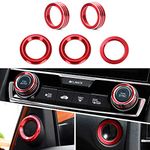 FANHAY 5PCS Headlight Volume Tune Control Knob for Honda Civic Loudspeaker Decoration Circle Trim Door Audio Speaker (Red)