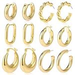 6 Pairs Chunky Gold Hoop Earrings S