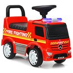 COSTWAY Ride On Push Car, Licensed Toddler Walker with Steering Wheel, Horn, Headlights, Under Seat Storage, Foot to Floor Slider Riding Toy for Boys Girls (Fire Engine)