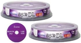 Smart Buy 20 Pack Bd-r Dl 50gb 6X Blu-ray Double Layer Recordable Disc Blank Logo Data Video Media 20-Discs Spindle