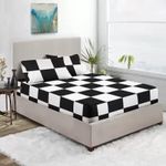 Balaji Export- 800 Thread Count- Checks Fitted Bedsheet with 2 Pillow Cover- All Around Elastic Fitted Sheet (10" Deep Pocket) 100% Cotton- 3 PC Set-Double Size White/Black Solid