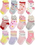 RATIVE Non Skid Anti Slip Cotton Dress Crew Socks With Grips For Baby Infant Toddler Kids Girls (6-12 Months, RG-820821)