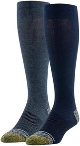 GOLDTOE Men's Mild Compression Over The Calf Comfort Socks, 2-Pairs, Peacoat/Denim, Large