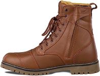 SHIMA THOMSON, Motorcycle Boots for Men - Reinforced Leather Mens Biker Boots with Side Zipper, Ankle Support, Anti-Slip Sole, Gear Shift Handle (Brown, 11,5)