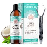 GuruNanda Coconut & Peppermint Oil Pulling (8 Fl.Oz) with Tongue Scraper - Alcohol Free Mouthwash for Fresh Breath, White Teeth & Healthy Teeth & Gums, 236.5 Millilitre