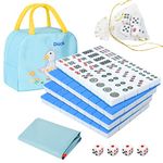 TWBTC Chinese Mini Blue Mahjong Sets, 144 Melamine Tiles 1.02"(26mm) with Portable Travel Handbag, Dices, TableCover, Wind Indicator, Complete Mahjong Game Set