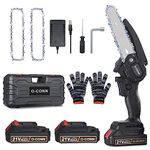 Mini Chainsaw, O-CONN Cordless 6 Inch Handheld Portable Electric Chainsaw with 2 Batteries 2 Chains, 24V Battery Powered with Safety Lock, for Tree Trimming Branch Wood Cutting