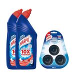 Harpic Disinfectant Toilet Cleaner Liquid, Original - 1L (Pack of 2) + Harpic Flushmatic In-Cistern Block - 150g