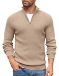 COOFANDY Jumpers for Men Quarter Zip Jumper Polo Neck Jumpers Turtle Neck Tops Knitted Jumper Winter Jumper Thermo Work Jumper Winter Pullover Long Sleeve Khaki M