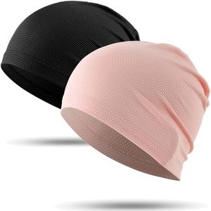 WTACTFUL Cooling Skull Cap for Men Women Breathable Sweat Hat Running Caps Skull Caps Thin Slouchy Beanie for Cycling Motorcycle Riding Football Helmet Hard Hat Liner Summer Sport 2-Pack Black Pink