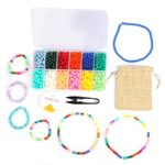 ambitieux Plastic Kids' Beading Craft Kit – Create Your Own Bracelets & Necklaces! Includes 12 Assorted Bead Colors, 0.7M Elastic, Thread Cutter, & Jute Bag – Perfect For Ages 4+ (Multicolor)