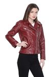 DEL ROSKOSH Women's/Girls biker style fashion leather jacket (L, Cherry)