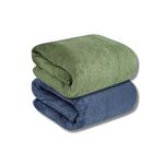 MAXOSHINE Microfiber Towels for Bath Large Size-Super Soft Coral Fleece Bathing Towel with Hook Quick Dry Super Absorbent-Bath Towel for Men and Women-70x140 cm-Pack of 2 (Green/Blue)