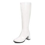 Women's Go Go Boots Over The Knee Block Heel Zipper Boot Disco Costumes Dress Shoes White-40(250/US9.5)