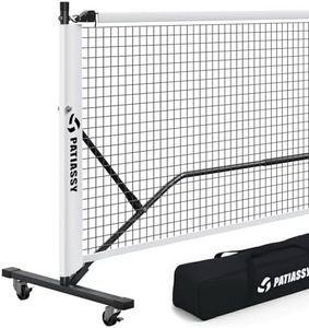 Patiassy Pickleball Net Set with Wheels and Pickleball Court Marking Kit 22 FT Regulation Size Portable Pickleball Nets with Net Tension Adjuster, 8 Sandbags for Outdoor Indoor Driveway (White)