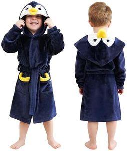 LOLANTA Kids Robe Hooded Fleece Bathrobe Girls Sleepwear Penguin Animal Bathrobe Toddler Housecoat Birthday Gifts (Penguin 2-3T)