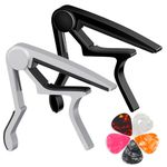 Guitar Capo for Acoustic, Classical, Electric Guitars, Ukulele, Mandolin, Banjo, and other string musical instruments, Quick Release, Memory Silicone Pad, Buzzing-Free (Black & Silver)