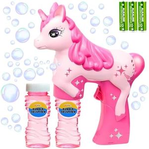 Unicorn Bubble Gun with Batteries – Leak-Free Automatic Bubble Blower & Maker for Toddlers & Kids | Bubble Shooter Toy with Solution Included | Ready to Play & Newly Upgraded
