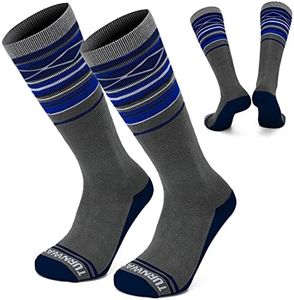 TurnWay 2-Pairs Ski Socks 85% Cotton for Skiing, Snowboarding, Winter Outdoor Activities for Adult &Kids (as1, alpha, m, regular, regular, Blue, M)