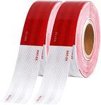 WAENLIR 2 inch x 200Feet Reflective Safety Tape DOT-C2 Waterproof Red and White Adhesive conspicuity tape for trailer, outdoor, cars, trucks