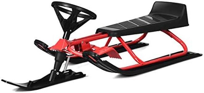 Goplus Snow Racer Sled, Ski Sled Slider Board with Steering Wheel, Twin Brakes, Retractable Pull Rope, for Kids Age 6 & up, Holds Two Children or a Teenager (Reinforced Version)