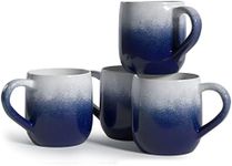 Modern Market Set of 4 Large 16oz Ceramic Coffee Mugs – Stoneware Coffee Mug Tea Cup Set, 5.25” x 3.75”, Blue/Ivory