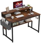 CAIYUN 47 Inch Computer Desk, Home Office Desk with Storage Shelf and Bookshelf Storage Bag, Study Table Writing Table Modern Design Simple Style Space Saving, Rustic Brown