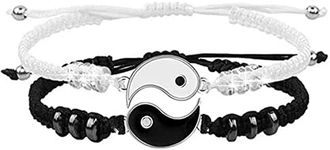 Yin Yang Bracelet for Men Women Matching Best Friend Couples Bracelets for 2 Adjustable Braided Rope Bracelet for Husband Wife BFF Relationship Friendship Bracelets Set