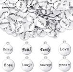 Yinkin 160 Pcs Inspirational Motivational DIY Charms Antique Silver Charm Pendants for Key Chain Jewelry Making Cheer Message Charms for Girl Bracelet Necklace Flat Alloy Charm Gift Accessory 8