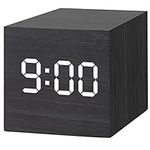 Miowachi Digital Alarm Clock, Wood LED Time Display, 3 Alarm, 2.5-inch Cubic Small Mini Desk Clocks for Bedroom,Black