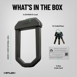Hiplok DX1000 U-Lock – Heavy Duty Bike Lock, Black