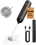 CIRCLE JOY Electric Milk Frother Handheld, Rechargeable Coffee Frother with Dual Spring Whisk, Portable Hand Frother Wand Drink Mixer for Coffee, Hot Chocolate, Cappuccino, Frappe, Matcha, Black