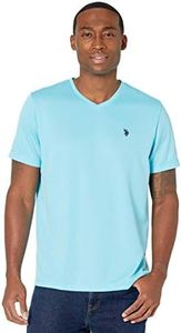 U.S. Polo Assn. Men's Short Sleeve V-Neck Striped T-Shirt, Horizon Blue, Large