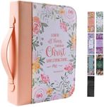 Bible Cover Case for Women with 7 Beautiful Paper Bookmarks Floral PU Leather Bible Cover Bag with Pockets and Zipper for Standard and Large Size Study Bible 10.8"x7.8"x2" (Yellow Floral)