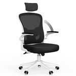 naspaluro Office Desk Chair with Flip-Up Armrest High Back Ergonomic Computer Chair with Adjustable Headrest and Lumbar Support Executive Swivel Chair for Home and Office-White