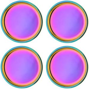 Ahimsa Stainless Steel Plates for Kids - 9" Round Rainbow Toddler Plates, Non Toxic Plate, BPA Free & Dishwasher Safe (Set of 4)